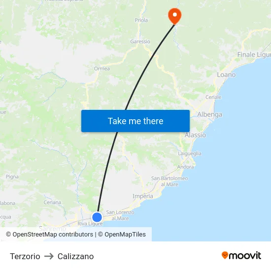 Terzorio to Calizzano map