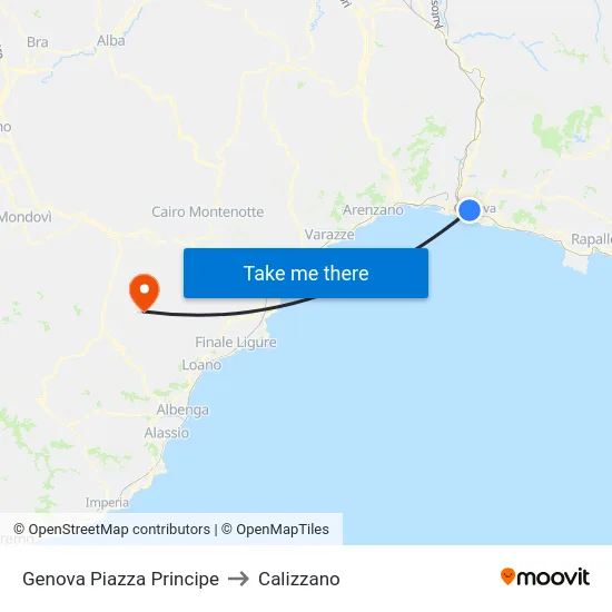 Genova Piazza Principe to Calizzano map