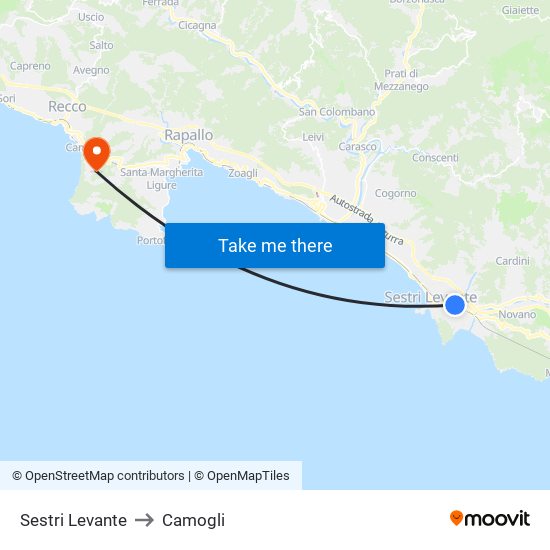 Sestri Levante to Camogli map