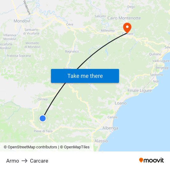 Armo to Carcare map