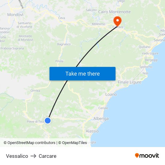 Vessalico to Carcare map