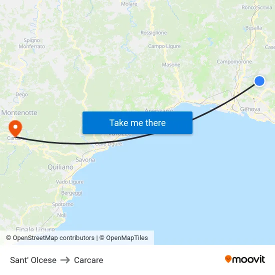 Sant' Olcese to Carcare map