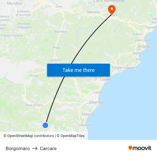 Borgomaro to Carcare map