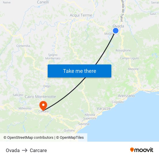 Ovada to Carcare map