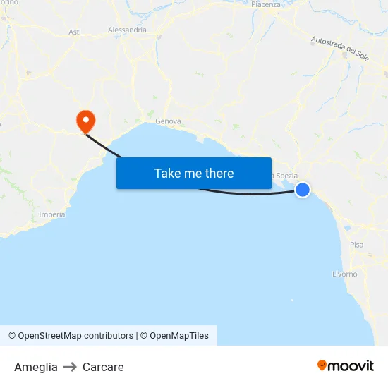 Ameglia to Carcare map