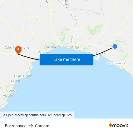 Borzonasca to Carcare map