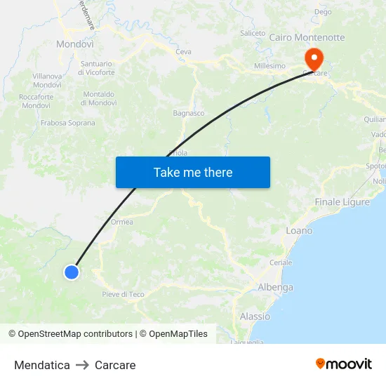 Mendatica to Carcare map
