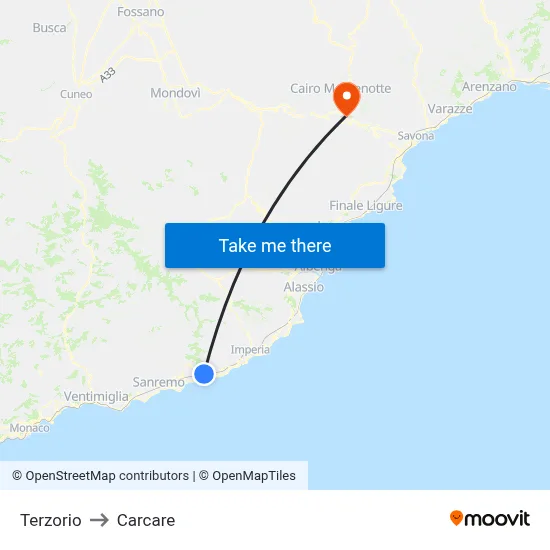 Terzorio to Carcare map