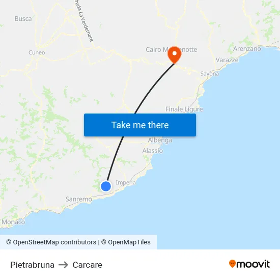 Pietrabruna to Carcare map