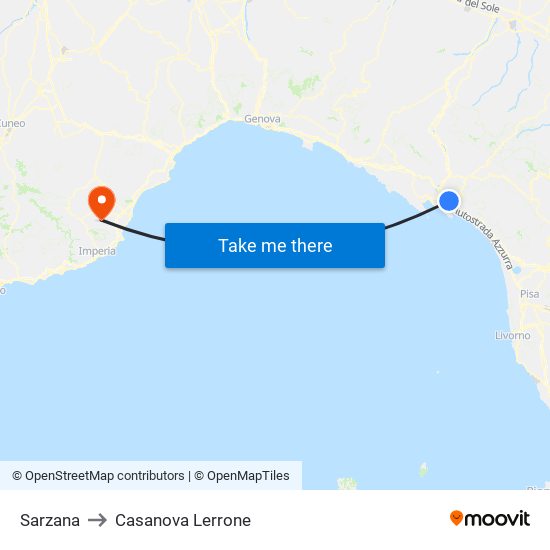 Sarzana to Casanova Lerrone map