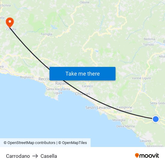 Carrodano to Casella map