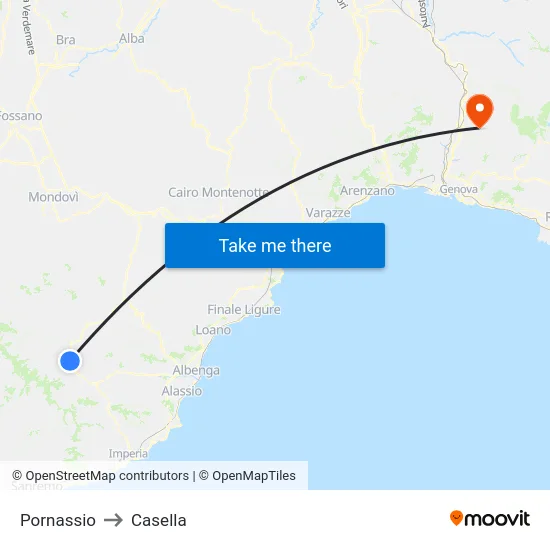 Pornassio to Casella map