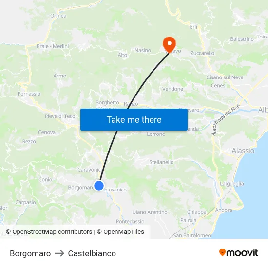 Borgomaro to Castelbianco map