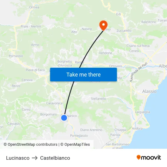 Lucinasco to Castelbianco map