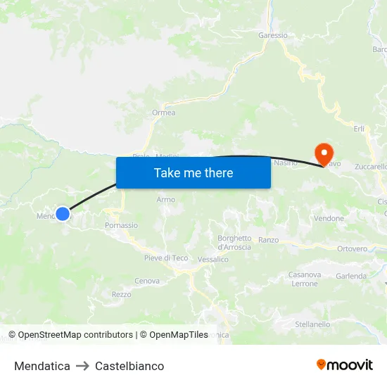 Mendatica to Castelbianco map