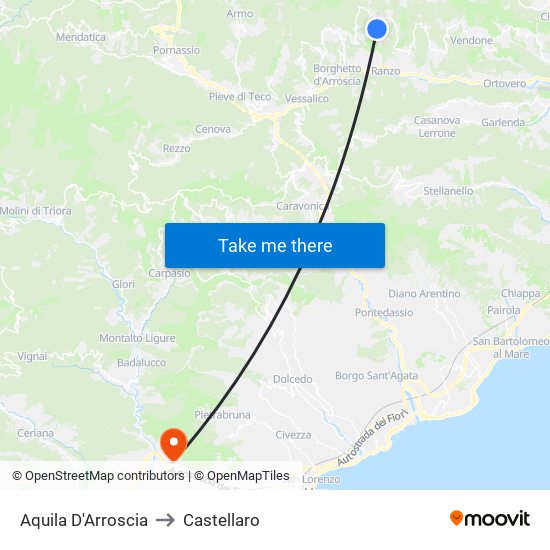 Aquila D'Arroscia to Castellaro map