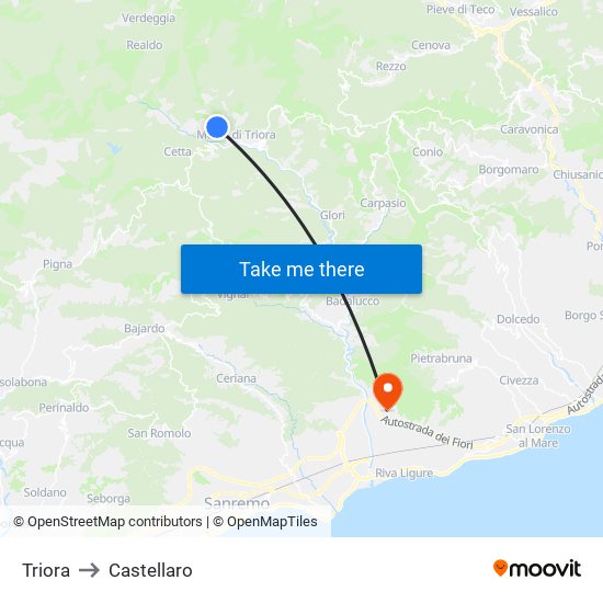 Triora to Castellaro map