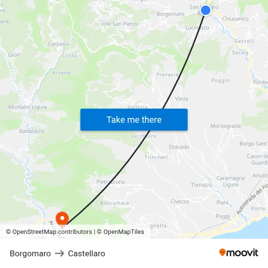 Borgomaro to Castellaro map
