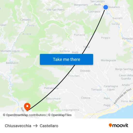 Chiusavecchia to Castellaro map
