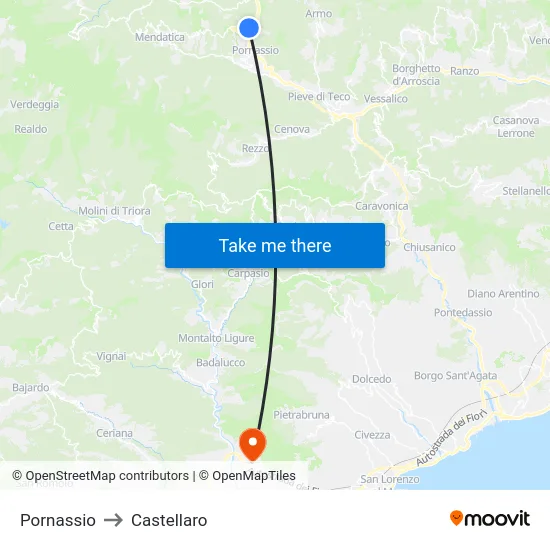 Pornassio to Castellaro map
