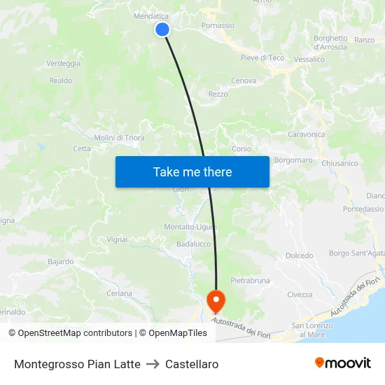 Montegrosso Pian Latte to Castellaro map