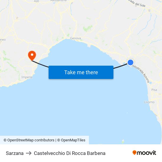 Sarzana to Castelvecchio Di Rocca Barbena map