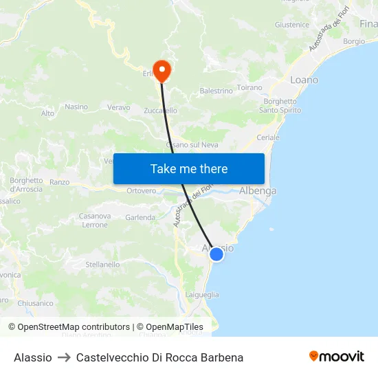 Alassio to Castelvecchio Di Rocca Barbena map