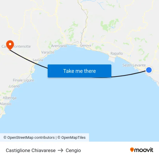 Castiglione Chiavarese to Cengio map