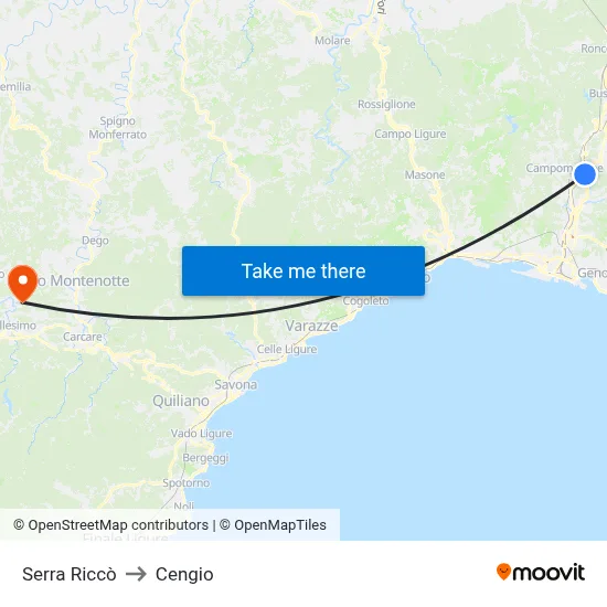 Serra Riccò to Cengio map