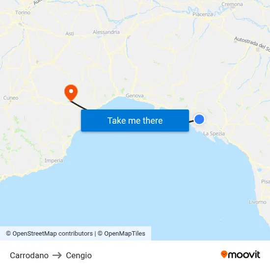 Carrodano to Cengio map