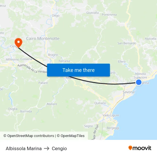 Albissola Marina to Cengio map