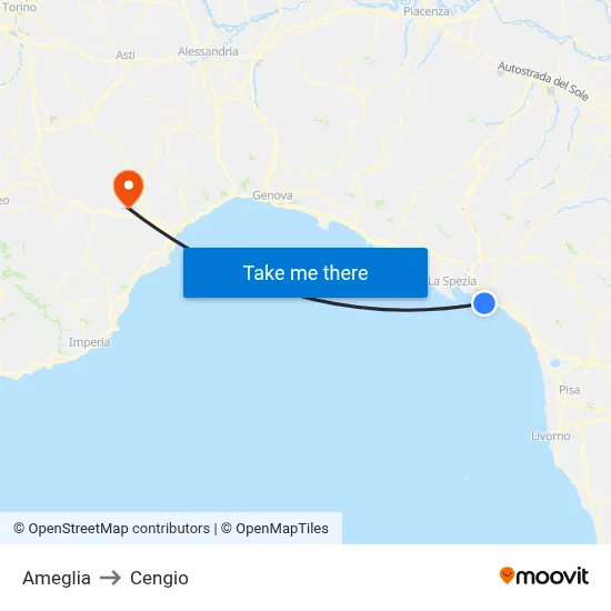 Ameglia to Cengio map