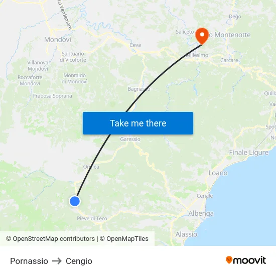 Pornassio to Cengio map