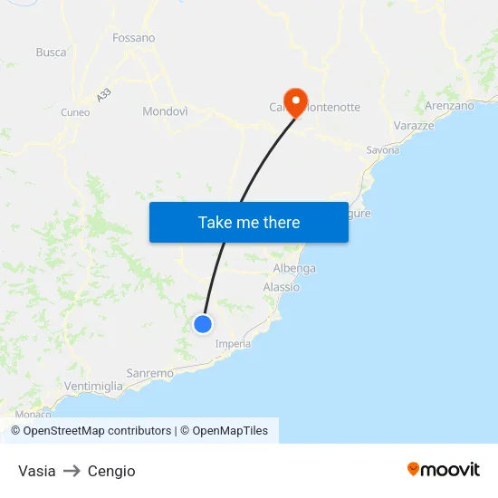 Vasia to Cengio map