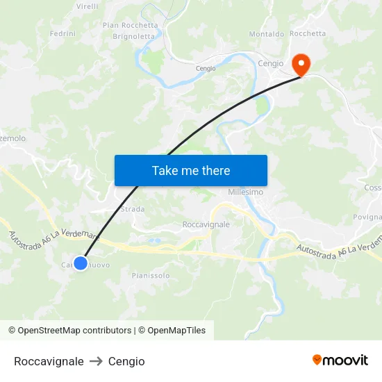 Roccavignale to Cengio map