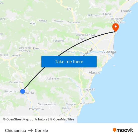 Chiusanico to Ceriale map