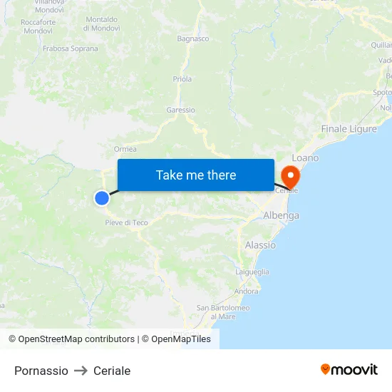 Pornassio to Ceriale map