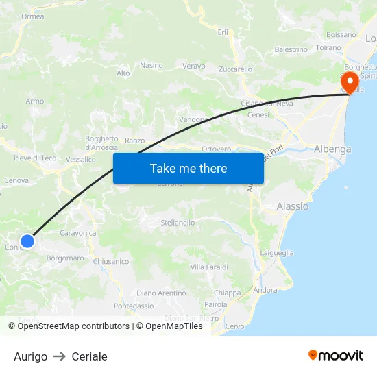 Aurigo to Ceriale map