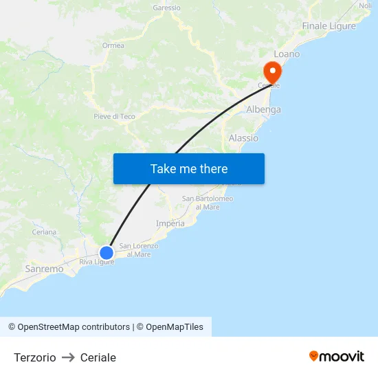 Terzorio to Ceriale map