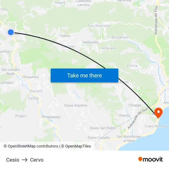 Cesio to Cervo map
