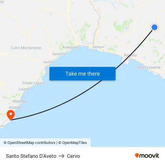 Santo Stefano D'Aveto to Cervo map