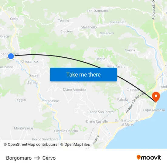 Borgomaro to Cervo map