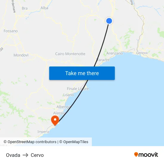 Ovada to Cervo map