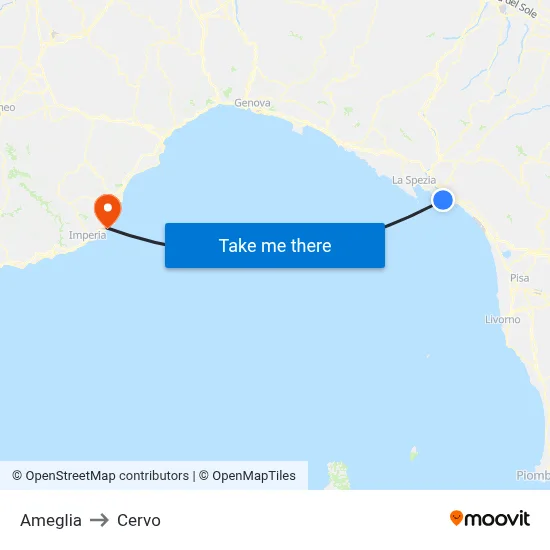 Ameglia to Cervo map