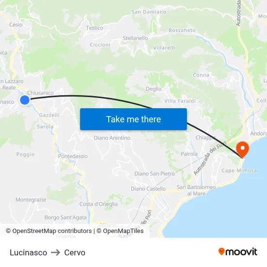 Lucinasco to Cervo map