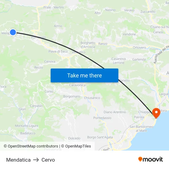 Mendatica to Cervo map