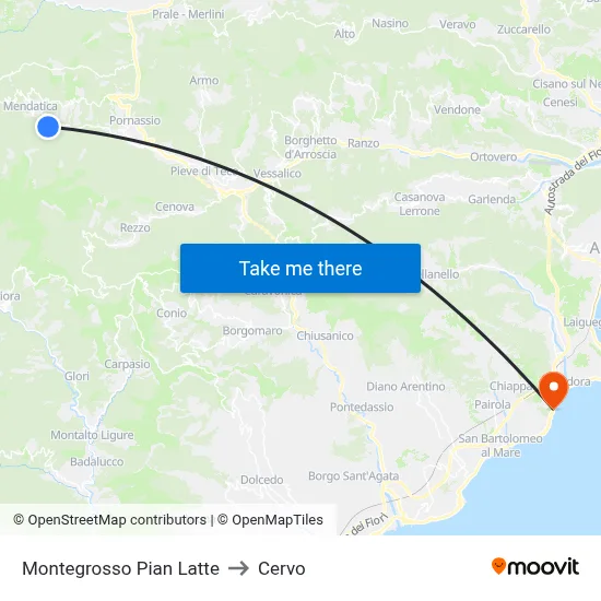 Montegrosso Pian Latte to Cervo map