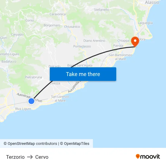 Terzorio to Cervo map