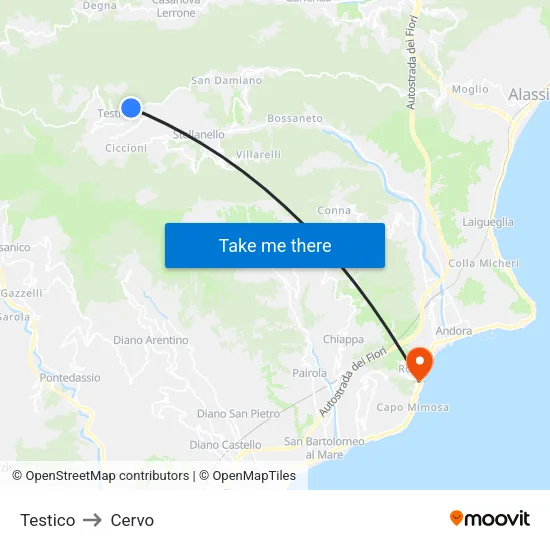 Testico to Cervo map