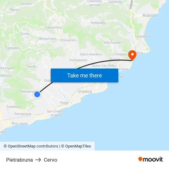 Pietrabruna to Cervo map